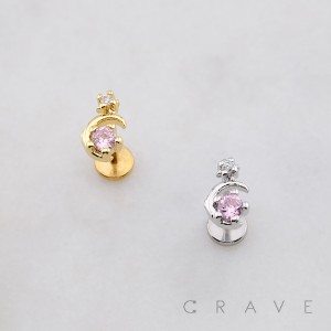 CZ MOON STAR THREADLESS (PUSH IN) 316L SURGICAL STEEL LABRET SET